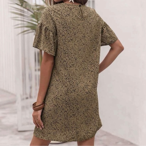 Women’s SHEIN Ruffle Cuff Dalmatian Dress Mocha Brown Medium - Picture 2 of 2